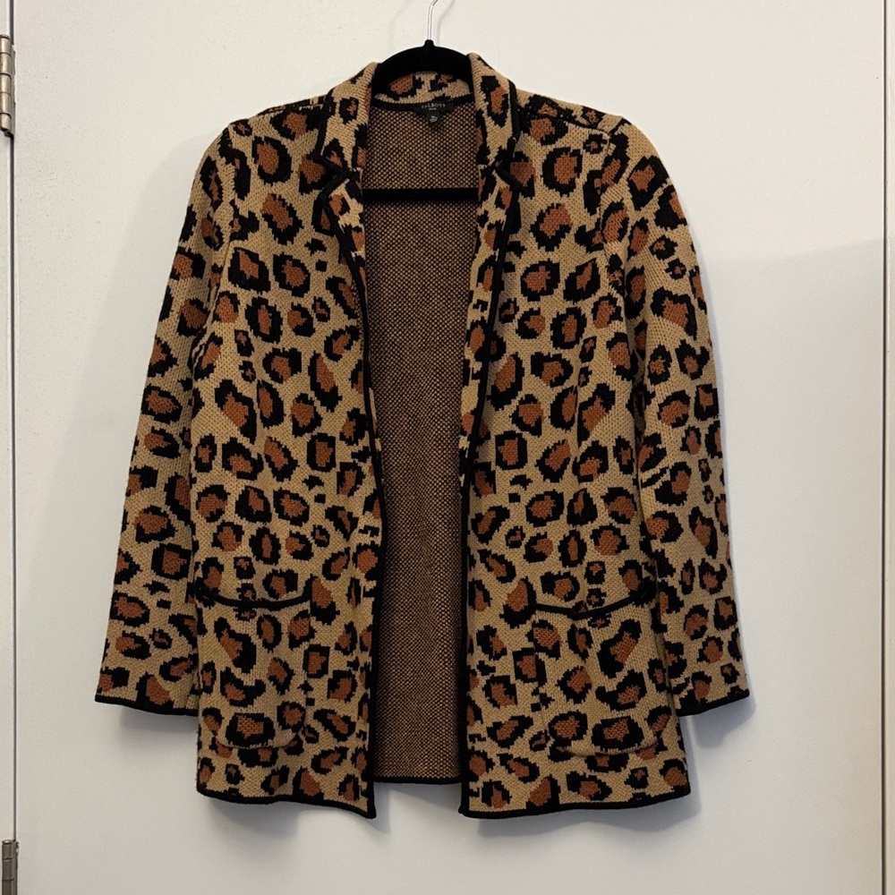 Talbots Petite leopard wool cardigan